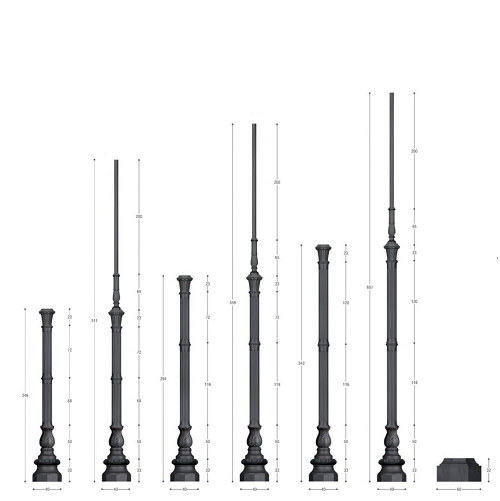 Lampioni illuminazione urbana ghisa acciaio palo luce Serie 130 Elux