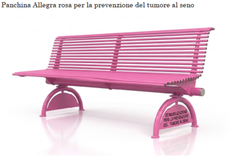 panchina da giardino rosa per la prevenzione del tumore al seno Elux