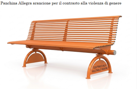 panchina pubblica arancione per il contrasto alla violenza di genere Elux